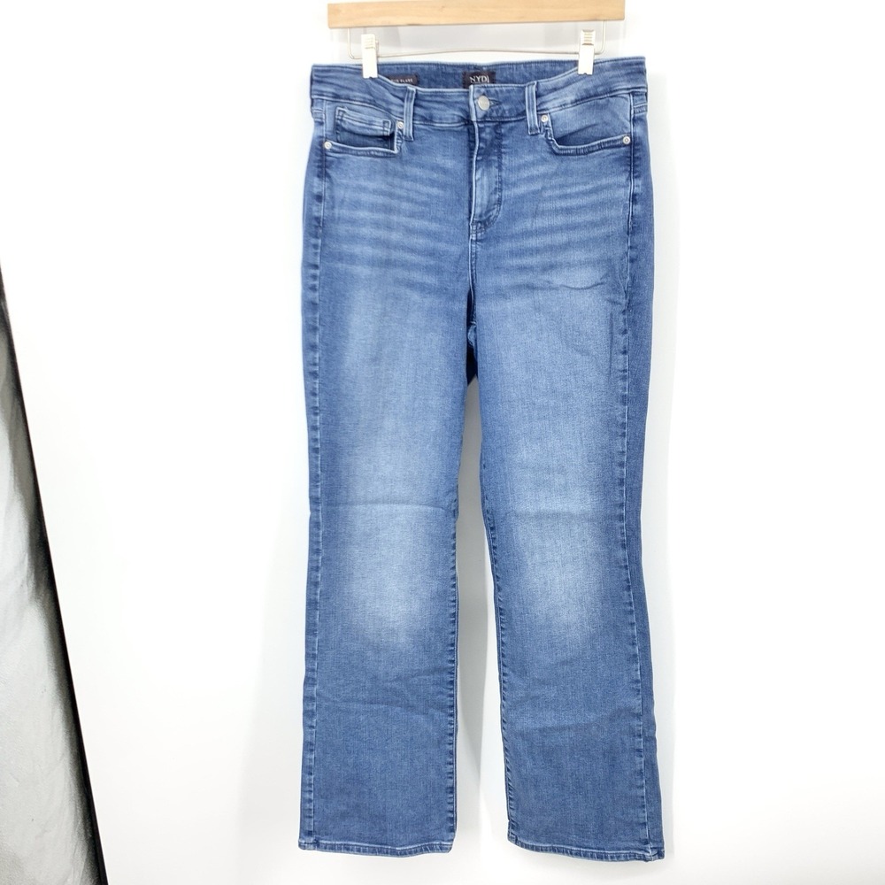 NYDJ Women Size 12 Jeans High Rise Flare Pants Light Wash Lift Tuck Stretch